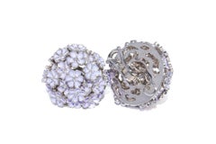 J. Birnbach Diamond and Lilac Enamel Floral Cluster Dome Earrings
