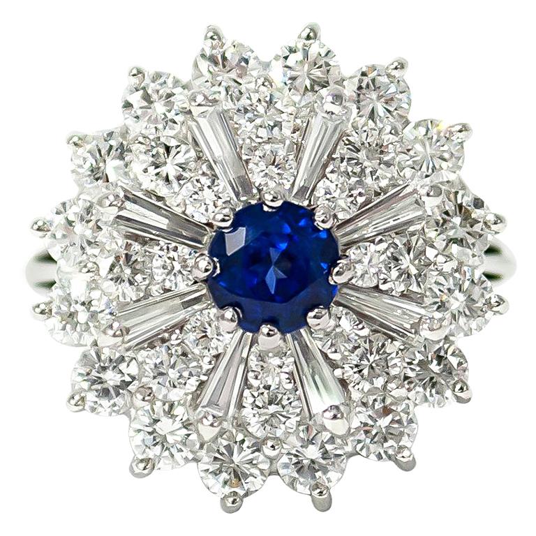 J. Birnbach Anello in platino con diamanti e zaffiri stile Ballerina in vendita
