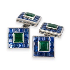Vintage Emerald and Sapphire Cufflink and Stud Set
