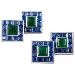 Vintage Emerald and Sapphire Cufflink and Stud Set