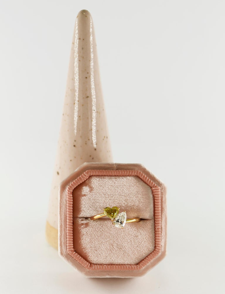 Heart Cut J. Birnbach Fancy Heart & Pear Shape Diamond Toi et Moi Ring For Sale