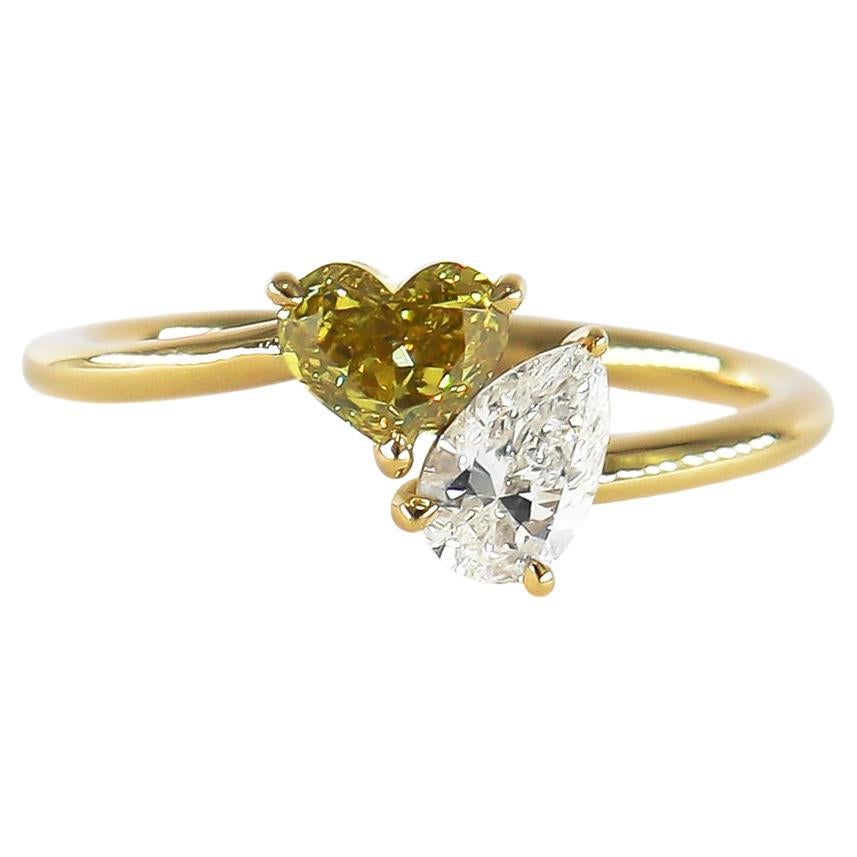 J. Birnbach Bague Toi et Moi en forme de cœur et de poire avec diamants fantaisie  en vente