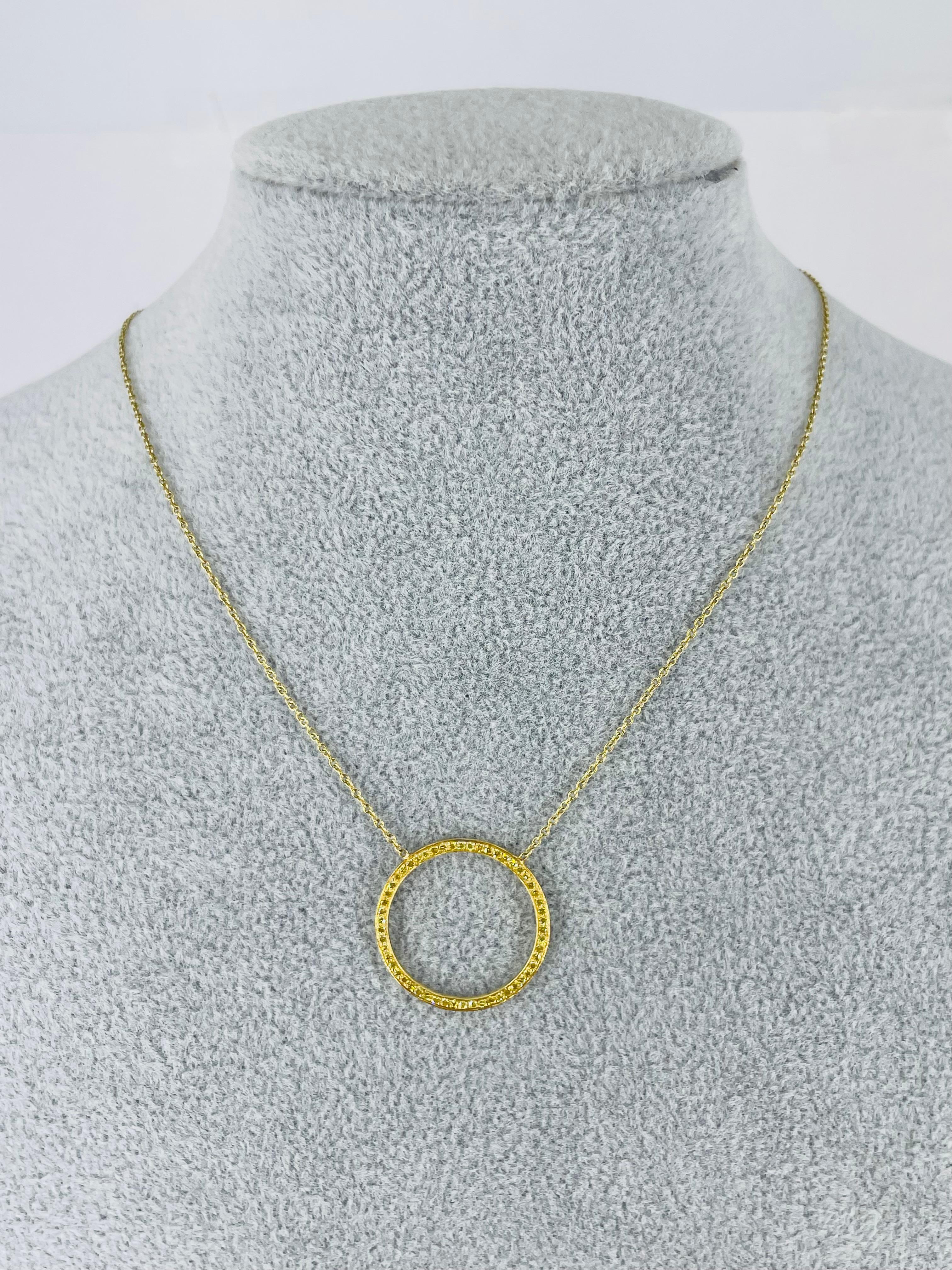Round Cut J. Birnbach Fancy Intense Yellow Diamond Open Circle Pendant in 18K Yellow Gold For Sale