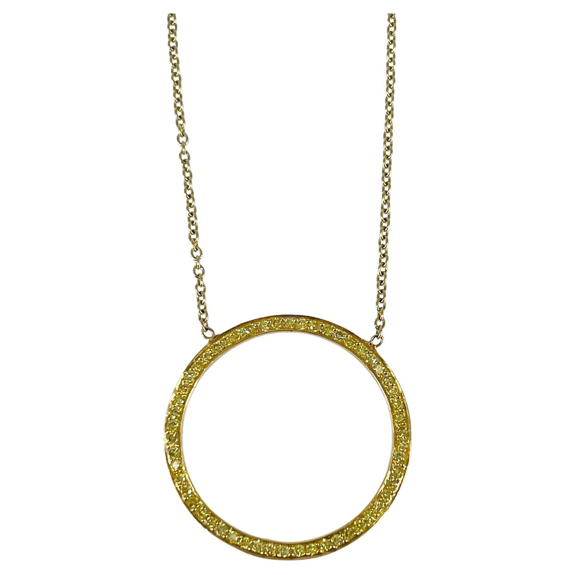 J. Birnbach Fancy Intense Yellow Diamond Open Circle Pendant in 18K Yellow Gold For Sale