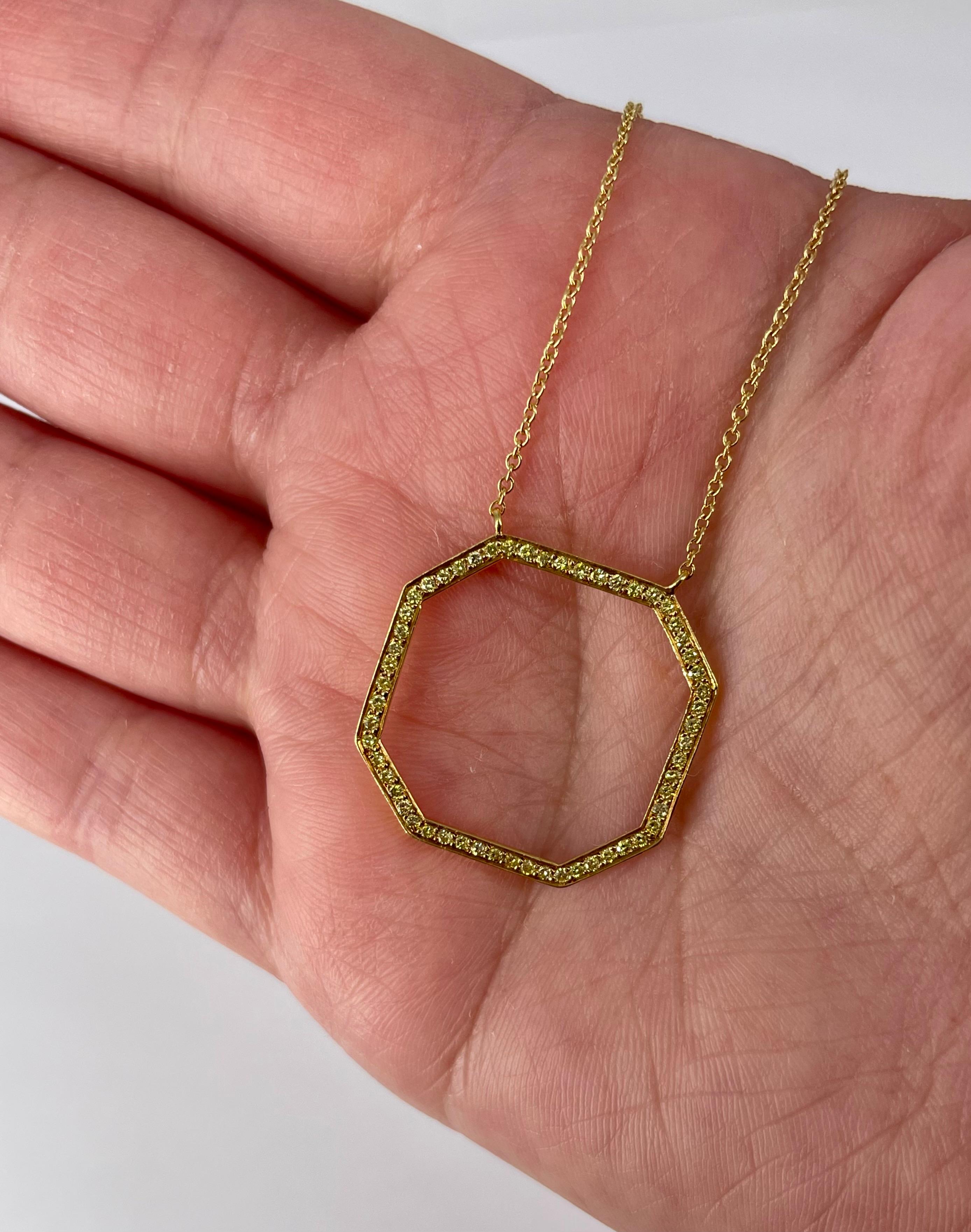 J. Birnbach Fancy Intense Yellow Diamond Open Octagon Pendant in 18K Yellow Gold In New Condition For Sale In New York, NY