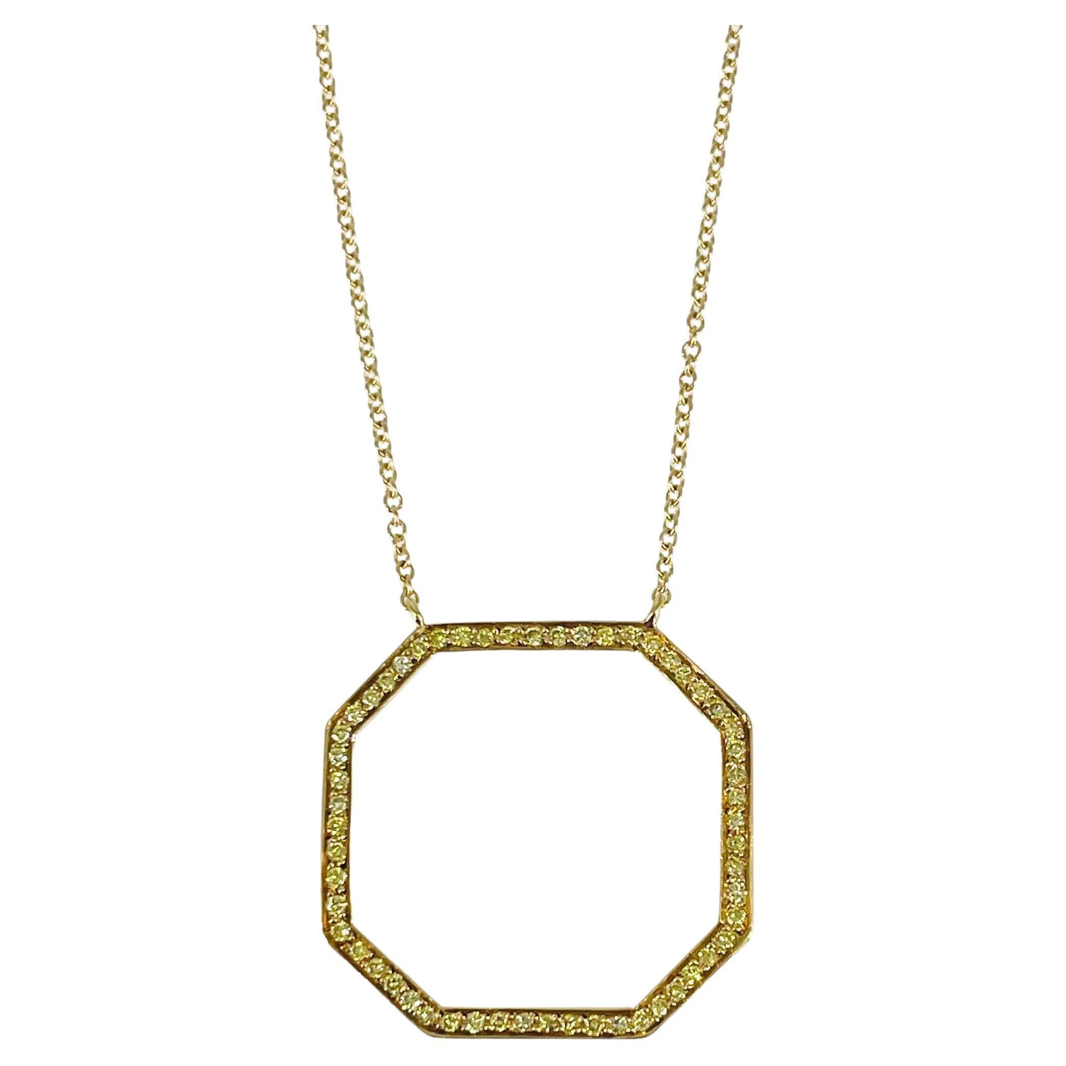 J. Birnbach Fancy Intense Yellow Diamond Open Octagon Pendant in 18K Yellow Gold For Sale