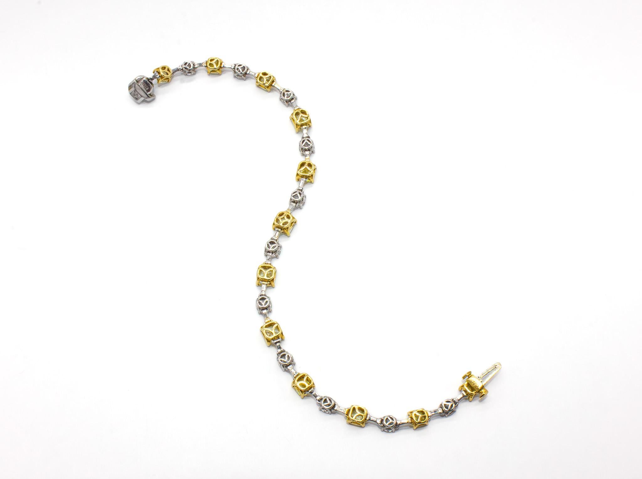 J. Birnbach Fancy Yellow Asscher Cut and White Round Brilliant Diamond Bracelet For Sale 8