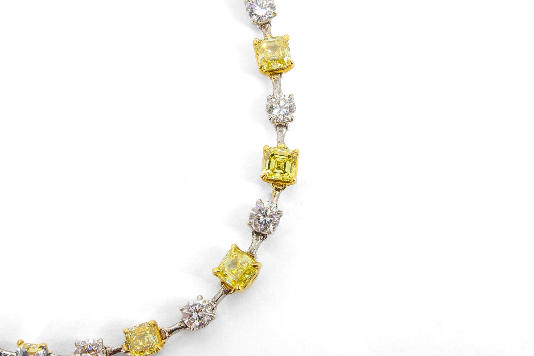 J. Birnbach Fancy Yellow Asscher Cut and White Round Brilliant Diamond Bracelet For Sale 3