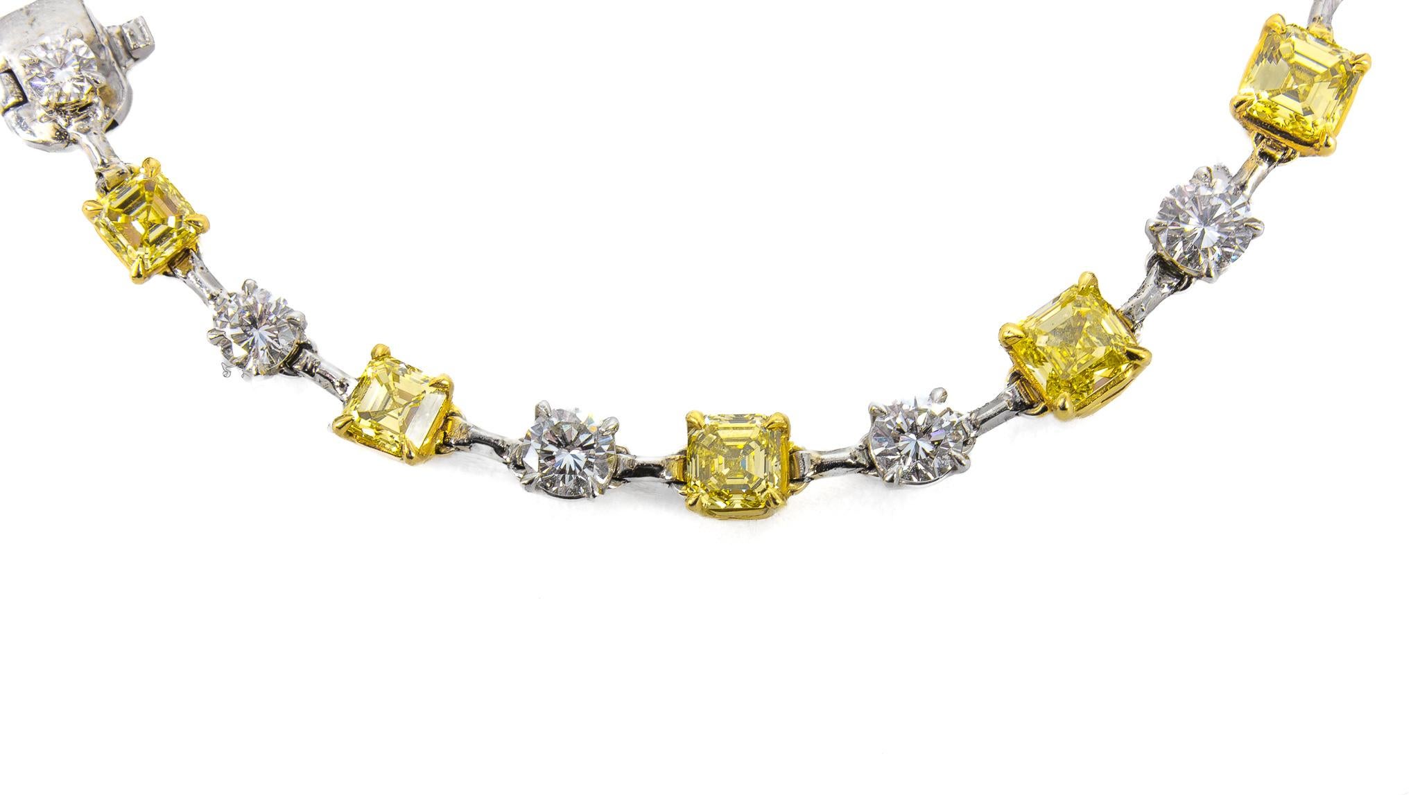 J. Birnbach Fancy Yellow Asscher Cut and White Round Brilliant Diamond Bracelet For Sale 4