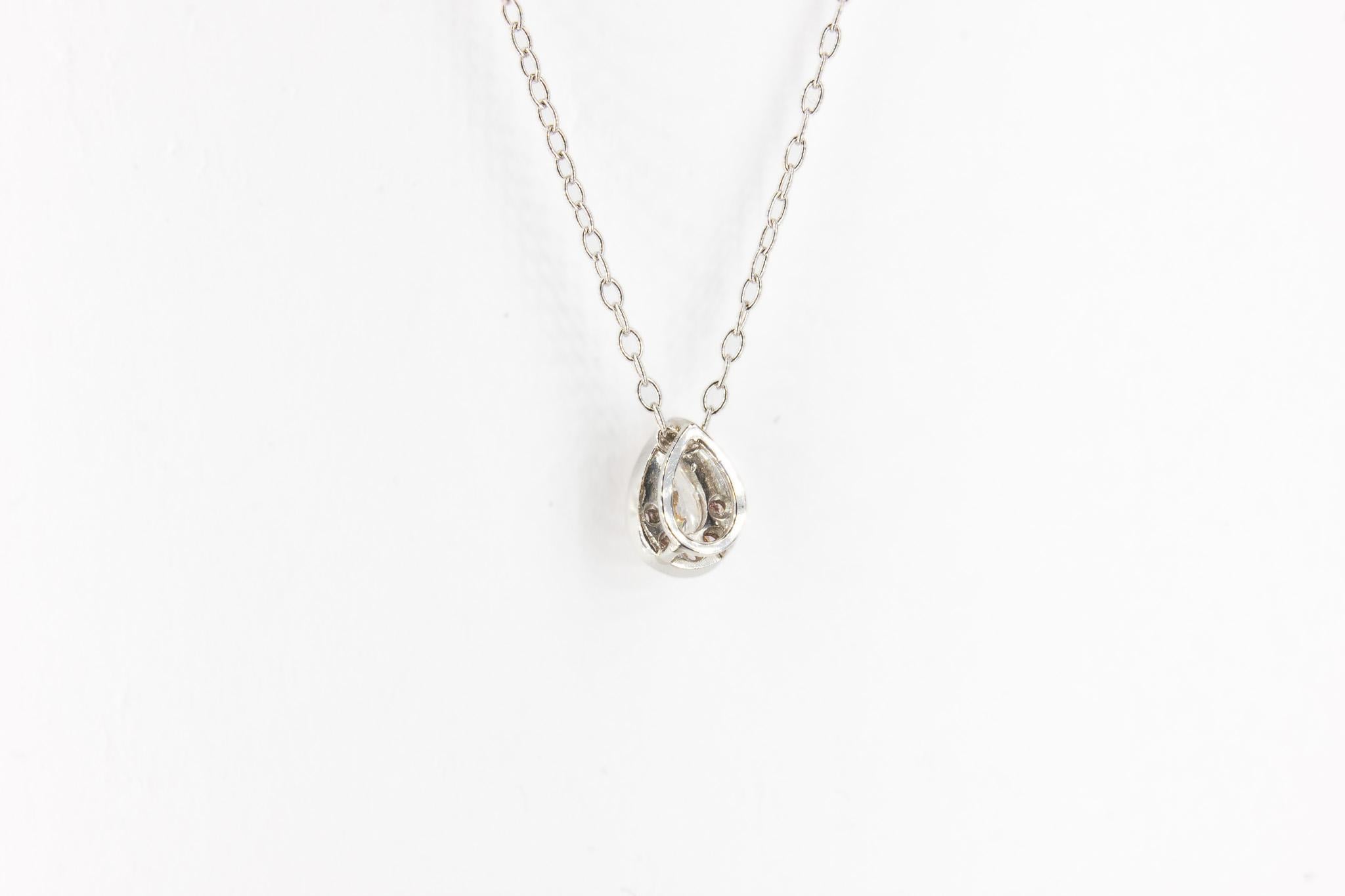 Contemporary J. Birnbach GIA 0.25 Carat Pear Shaped White and Pink Diamond Pendant Necklace For Sale