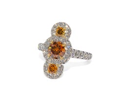 J. Birnbach GIA 1.22 Carat Total Fancy Orangy Brown Diamond Three-Stone Ring