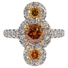 J. Birnbach GIA 1.22 Carat Total Fancy Orangy Brown Diamond Three-Stone Ring