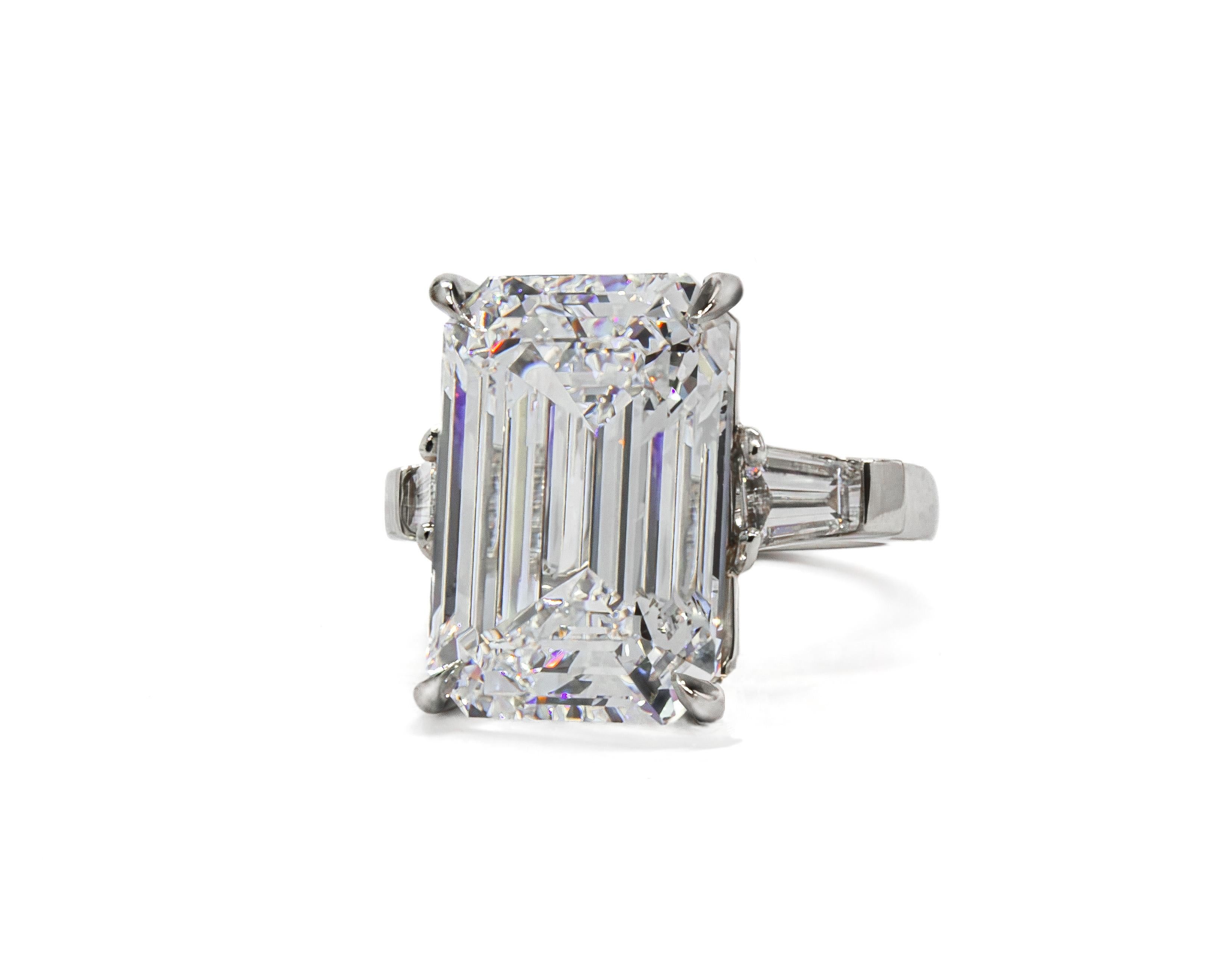 Contemporary J. Birnbach GIA 13.09 Carat D Flawless Emerald Cut Diamond Three-Stone Ring For Sale