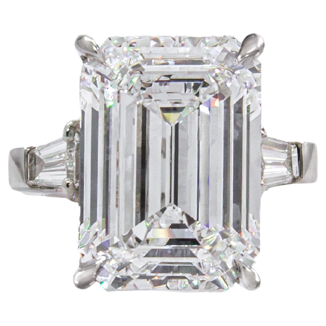 J. Birnbach GIA 13.09 Carat D Flawless Emerald Cut Diamond Three-Stone Ring For Sale