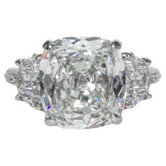 J. Birnbach GIA 14.34 H SI1 Carat Cushion Cut Diamond Three-Stone Ring
