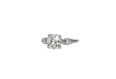 J. Birnbach GIA 1.45 Carat J I1 Cushion Cut Diamond Platinum Three Stone Ring
