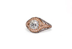J. Birnbach GIA 1.51 Carat F SI2 Round Brilliant Diamond Two Tone Filigree Ring