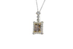 J. Birnbach GIA 1.52 Carat Fancy Brown Radiant Diamond Two-Tone Pendant Necklace
