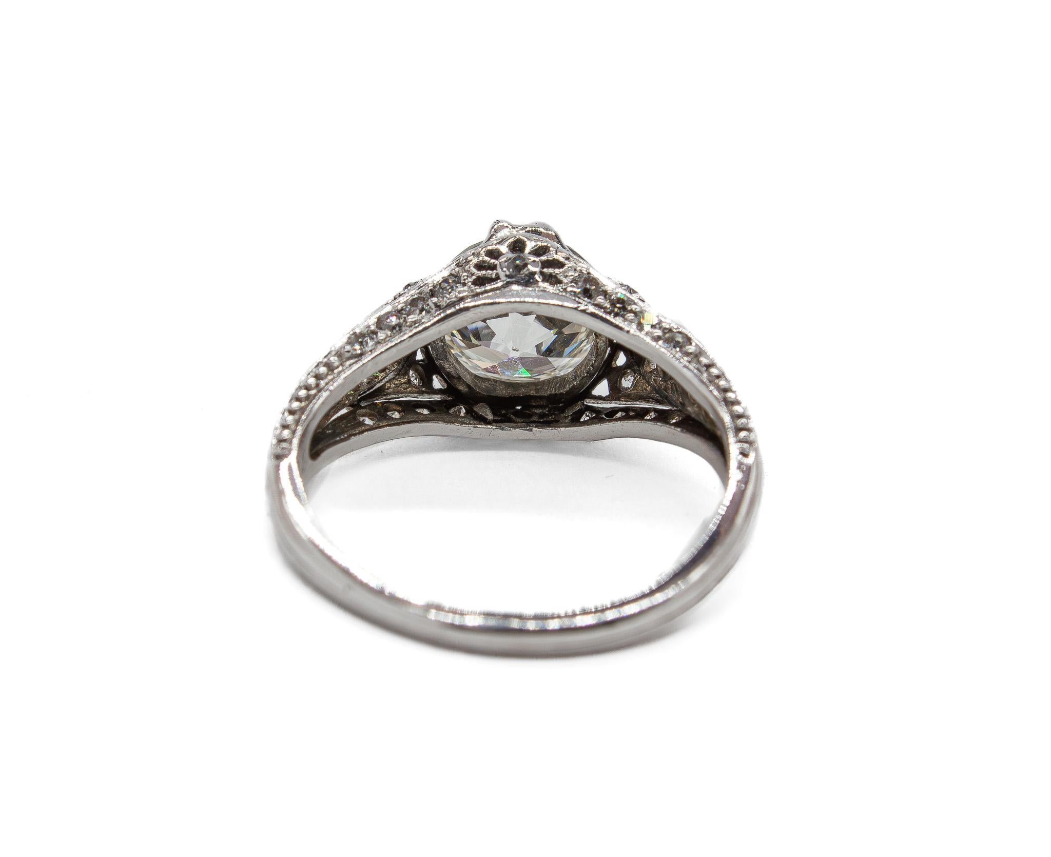 J. Birnbach GIA 1.58 Carat G VS1 Old European Cut Diamond Deco Style Ring In Excellent Condition For Sale In New York, NY