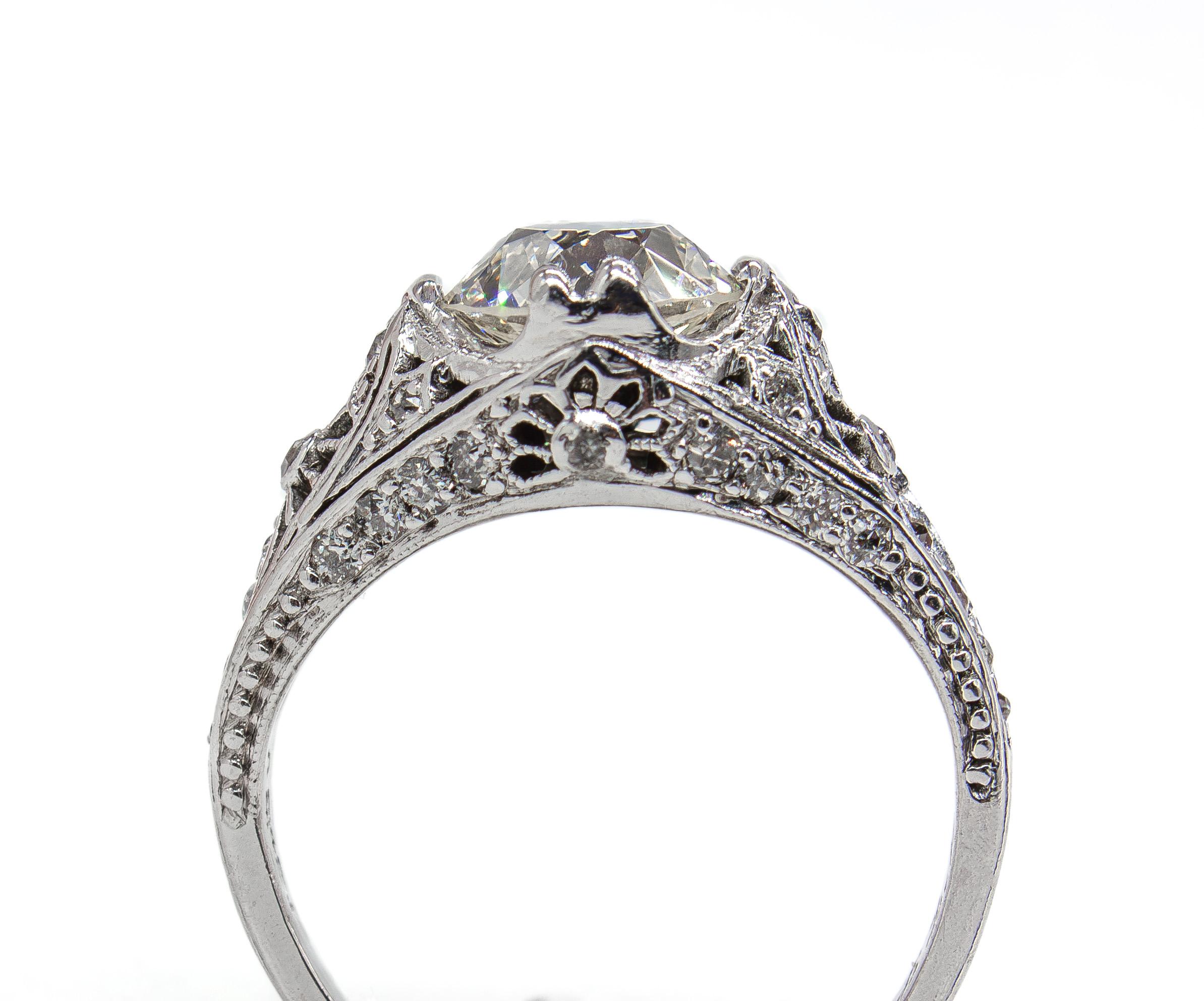 J. Birnbach GIA 1.58 Carat G VS1 Old European Cut Diamond Deco Style Ring For Sale 1