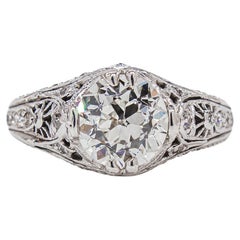 J. Birnbach GIA 1.58 Carat G VS1 Old European Cut Diamond Deco Style Ring