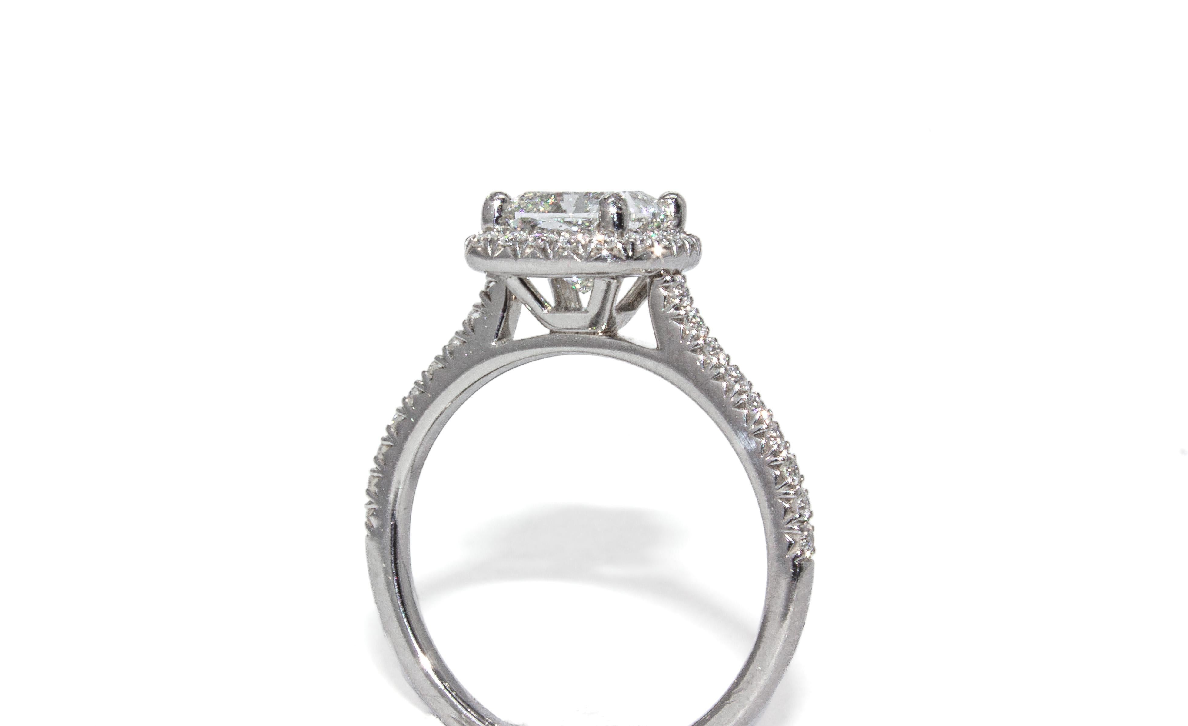 J. Birnbach GIA 1,60 Karat H VS2 Kissenschliff Diamant Halo Solitär Ring im Angebot 1
