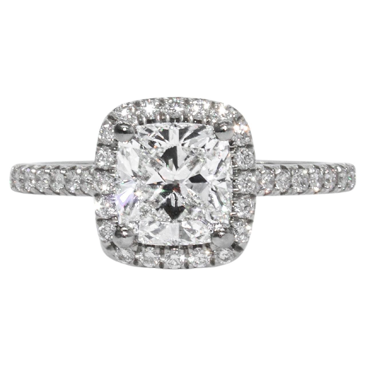 J. Birnbach GIA 1,60 Karat H VS2 Kissenschliff Diamant Halo Solitär Ring