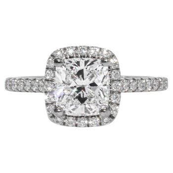 J. Birnbach GIA 1.60 Carat H VS2 Cushion Cut Diamond Halo Solitaire Ring