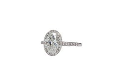 J. Birnbach GIA 1.70 Carat H SI1 Oval Diamond Halo Platinum Solitaire Ring