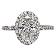 J. Birnbach GIA 1.70 Carat H SI1 Oval Diamond Halo Platinum Solitaire Ring