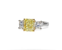 J. Birnbach GIA 1.76 Carat Fancy Light Yellow Radiant Diamond Three-Stone Ring