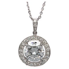 J. Birnbach GIA 1.77 Carat E SI2 Round Brilliant Diamond Halo Pendant Necklace