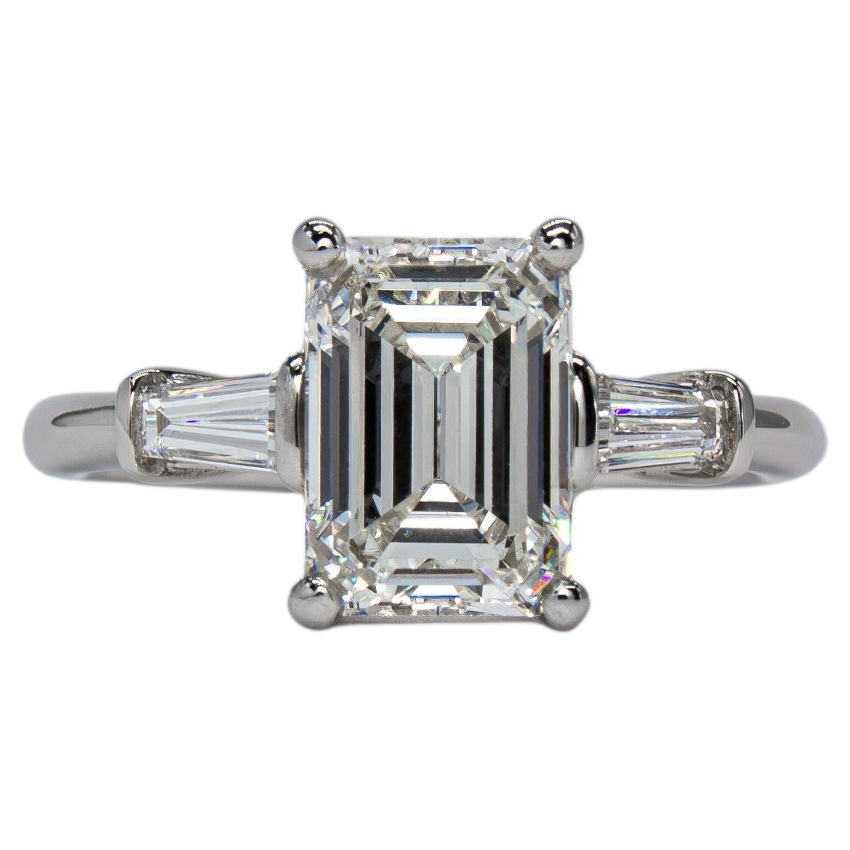 J. Birnbach GIA 1.79 Carat I SI1 Emerald Cut Diamond Three Stone Ring