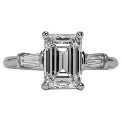 J. Birnbach GIA 1.79 Carat I SI1 Emerald Cut Diamond Three Stone Ring