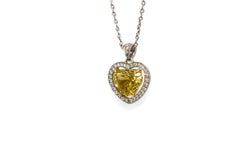 J. Birnbach GIA 1.82 Carat Fancy Yellow Heart Shape Diamond Halo Pendant