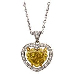 J. Birnbach GIA 1.82 Carat Fancy Yellow Heart Shape Diamond Halo Pendant