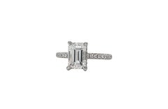 J. Birnbach GIA 1.83 Carat G SI2 Emerald Cut Diamond Hidden Halo Solitaire Ring