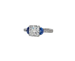 J. Birnbach GIA 1.81 carat E VS2 Cushion Diamond and Sapphire Three-Stone Ring