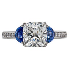 J. Birnbach GIA 1.81 carat E VS2 Cushion Diamond and Sapphire Three-Stone Ring