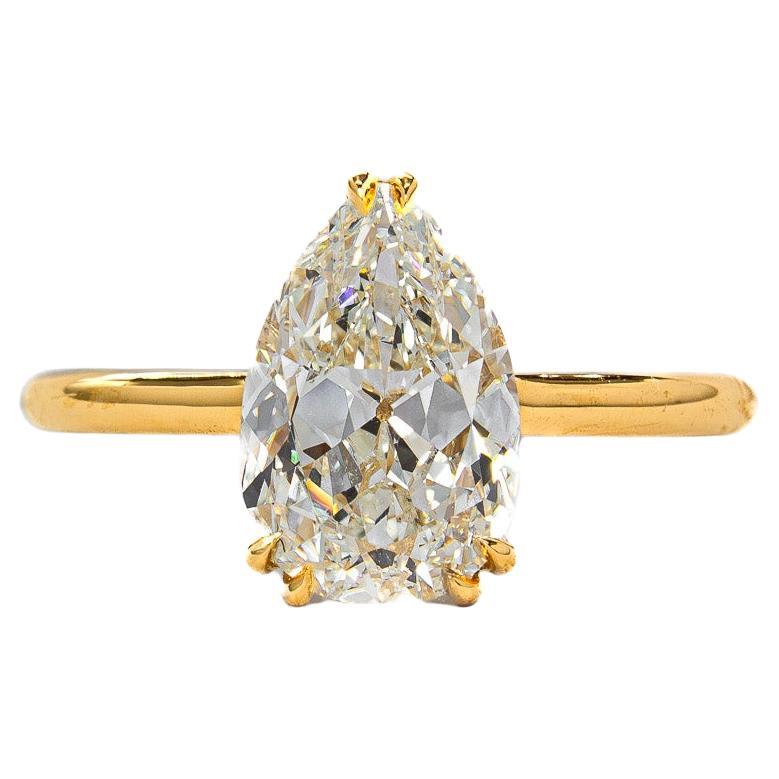 J. Birnbach GIA 1.86 Carat I VVS2 Antique Pear Shape Diamond Solitaire Ring