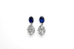 J. Birnbach GIA 1.90 Carat Total Oval Diamond and Sapphire Drop Earrings