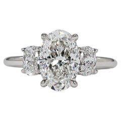 J. Birnbach GIA 2.01 Carat F VS2 Oval Diamond Three Stone Platinum Ring