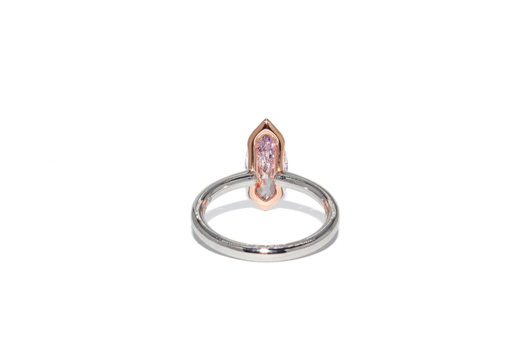 Marquise Cut J. Birnbach GIA 2.03 Carat Fancy Purplish Pink Natural Diamond  Solitaire Ring For Sale