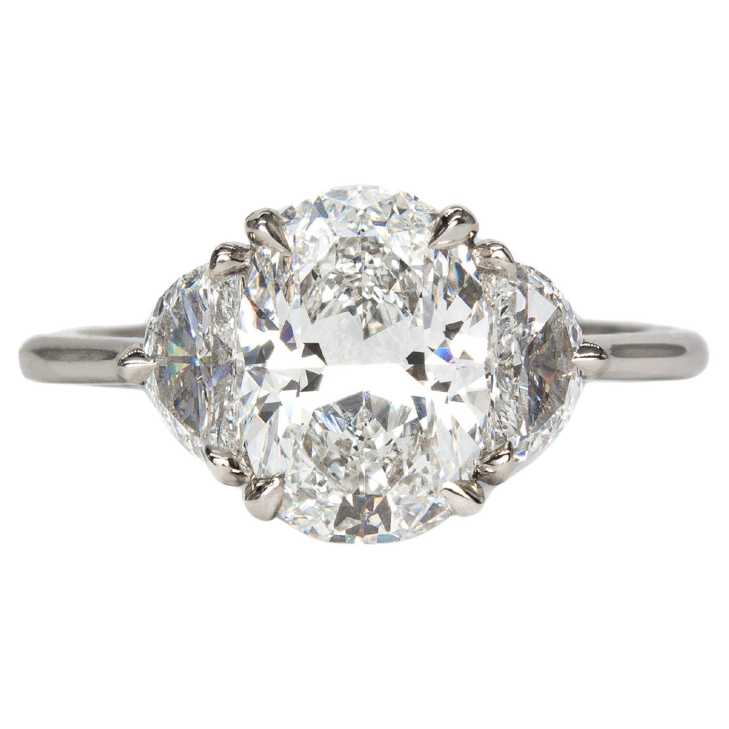 J. Birnbach GIA 2.04 Carat F VS1 Cushion Cut Diamond Three Stone Engagement Ring For Sale