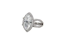 J. Birnbach GIA 3.11 Carat E SI1 Antique Moval Diamond Platinum Halo Ring
