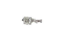 J. Birnbach GIA 2.10 Carat J SI2 Cushion Cut Diamond Vine Motif Solitaire Ring
