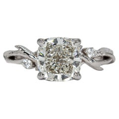 J. Birnbach GIA 2.10 Carat J SI2 Cushion Cut Diamond Vine Motif Solitaire Ring