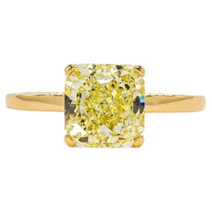 J. Birnbach GIA 2.35 Carat Fancy Yellow VVS2 Radiant Cut Diamond Solitaire Ring