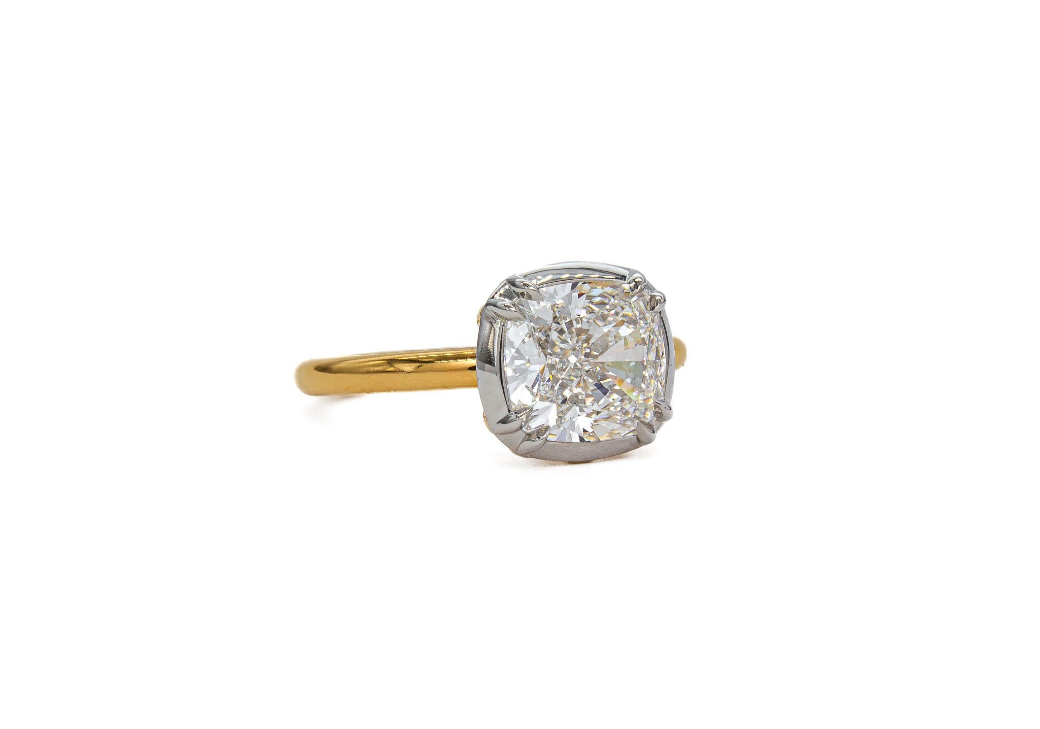 J. Birnbach GIA 2,42 Karat E VVS1 Kissenschliff Zweifarbig Button-Back Solitaire (Zeitgenössisch) im Angebot