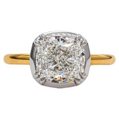 J. GIA 2.42 Carat E VVS1 Cushion Cut Two Tone Button-Back Solitaire J. GIA 2.42 Carat E VVS1 Cushion Cut Two Tone Button-Back Solitaire